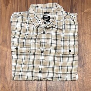 Prana Tan Plaid Casual Button-Down Shirt XXL Organic Cotton